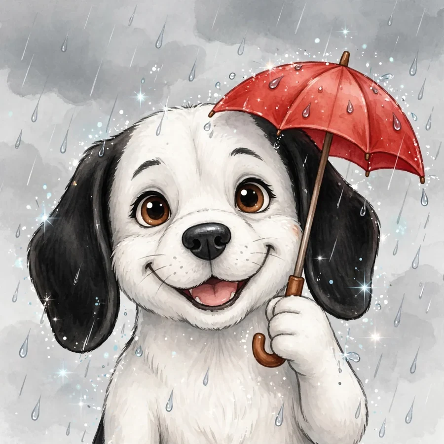 Snoopy aesthetic pfp: original red umbrella in gentle rain
