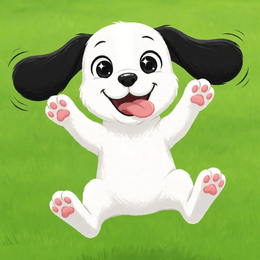 Cute Snoopy pfp: original chibi puppy jumping on green grass