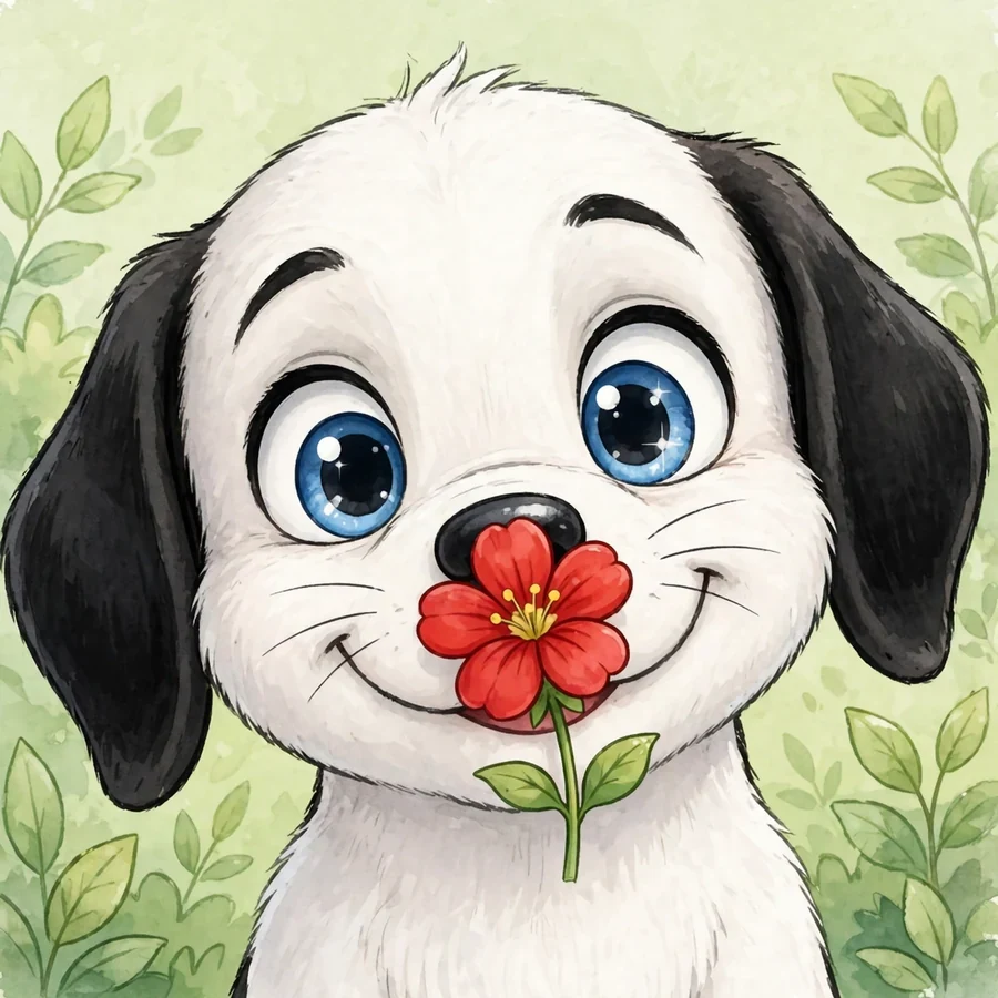 Cute Snoopy pfps: original beagle holding a red flower in a garden