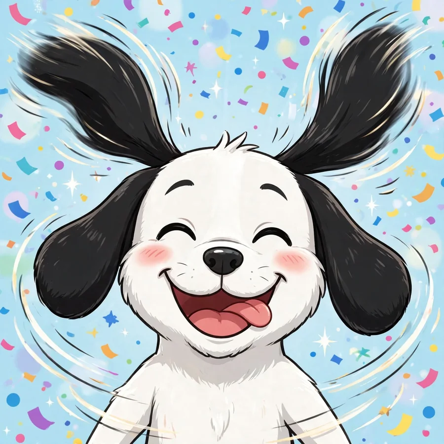 Funny Snoopy pfps: original ears flying up in a confetti party