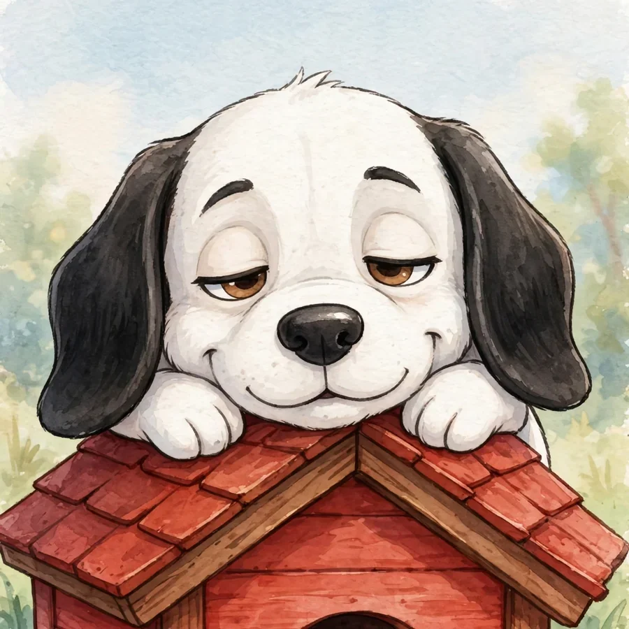 Sleepy Snoopy pfp: original drowsy beagle draped over his red doghouse