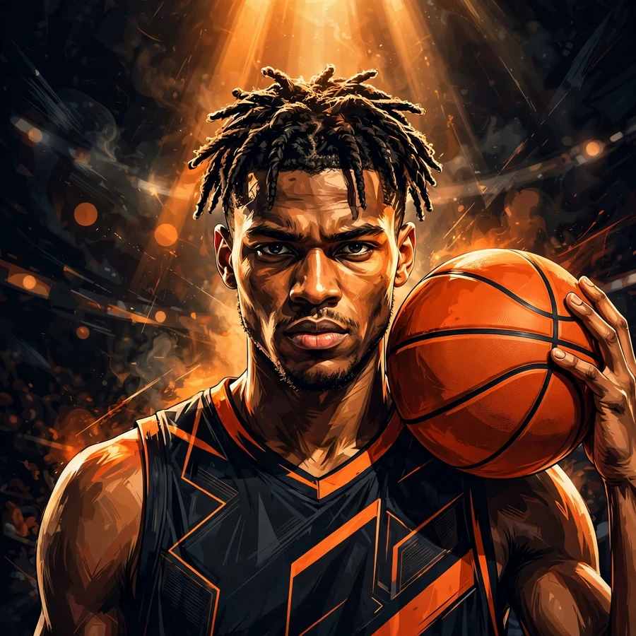 Basketball pfp: original stylized player portrait holding an orange basketball