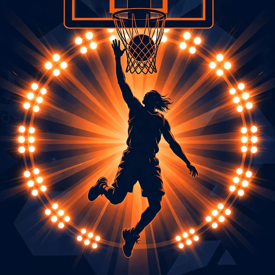 Basketball pfps: original player mid-dunk silhouette against stadium lights