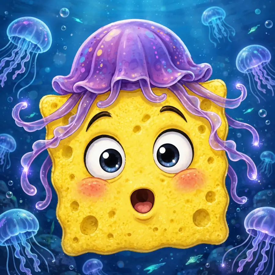 Spongebob pfp of a sponge with jellyfish wig