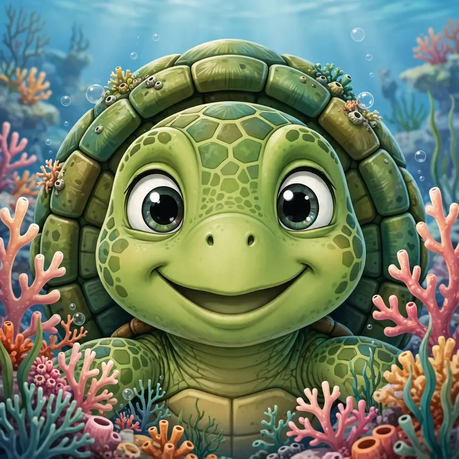 Spongebob pfp of a smiling green turtle
