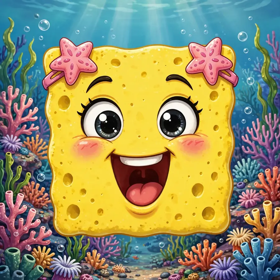 Spongebob pfp of a sponge with starfish hair clips