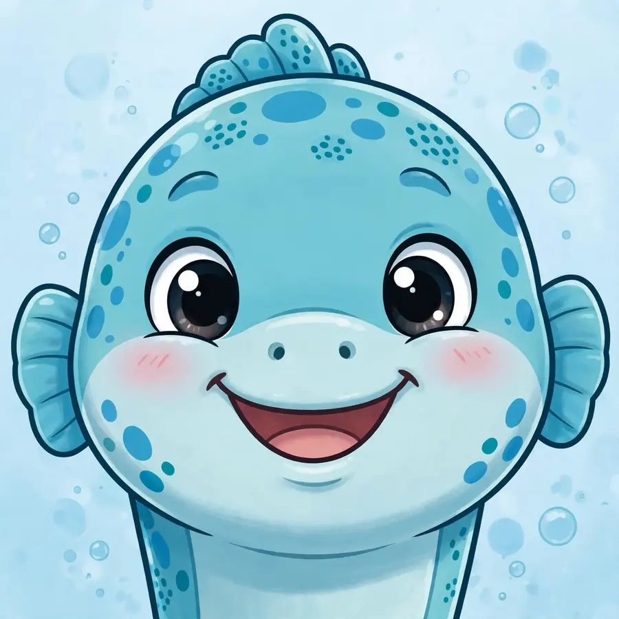 Spongebob pfp of a smiling blue fish