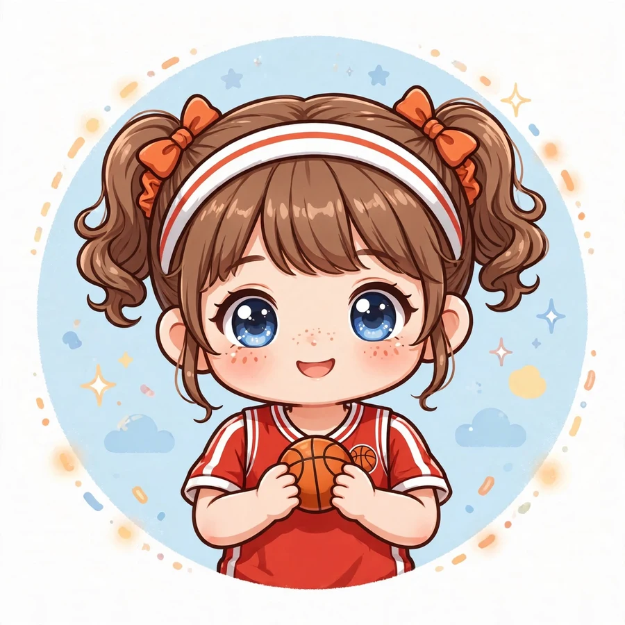I heart basketball pfp: original cute chibi player girl holding a tiny ball