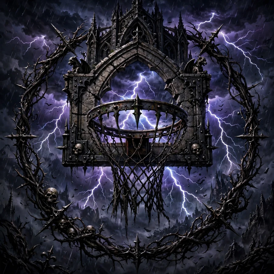 Dark sports pfp: original hoop with a lightning storm behind it