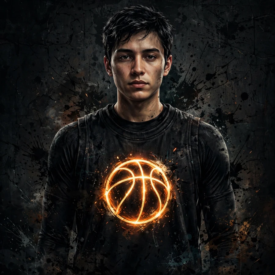 Dark sports pfp: original black jersey with a glowing basketball