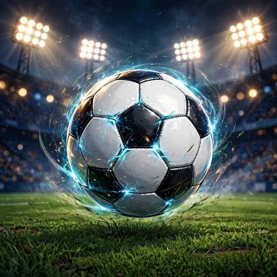 Sports pfp: original stylized soccer ball on a pitch with stadium lights