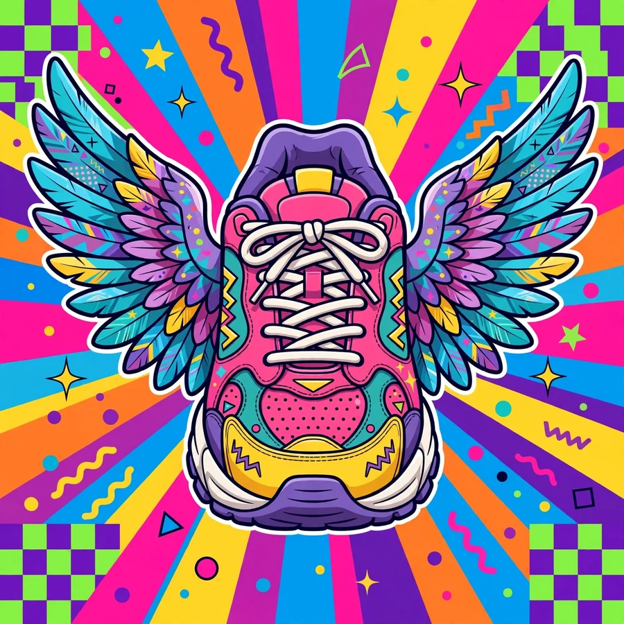 Vintage sports pfp: original retro sneaker with wings, 90s style