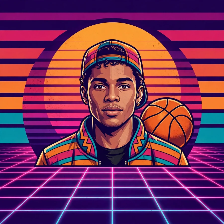 Vintage sports pfp: original synthwave sunset with a basketball