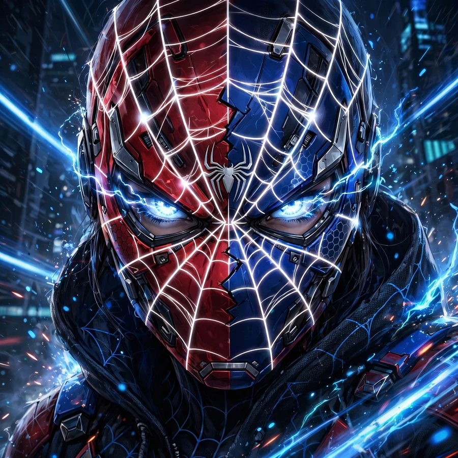Cool spiderman pfp: original masked hero with glowing web-lines