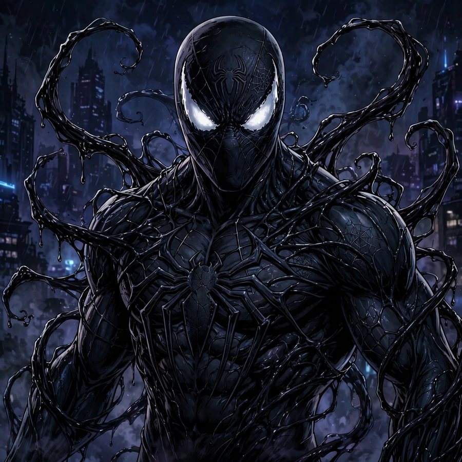 Dark spiderman pfp: original venom-style hero with black tendrils