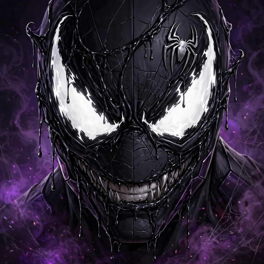 Dark spiderman pfp: original symbiote hero close-up with dripping details