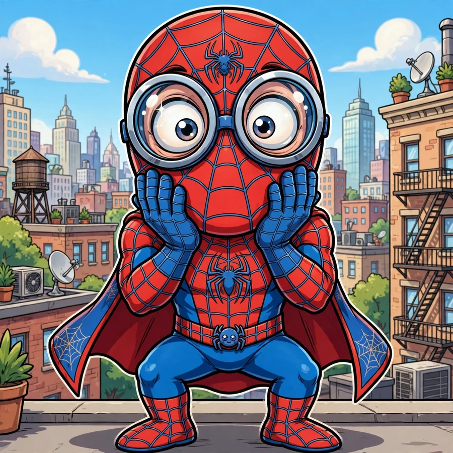 Funny spiderman pfp: original masked hero with surprised wide-lens eyes