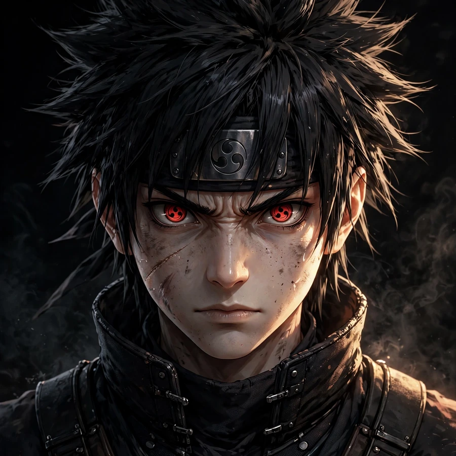 Sasuke 4k pfp: original sharp-focus red-eye ninja portrait