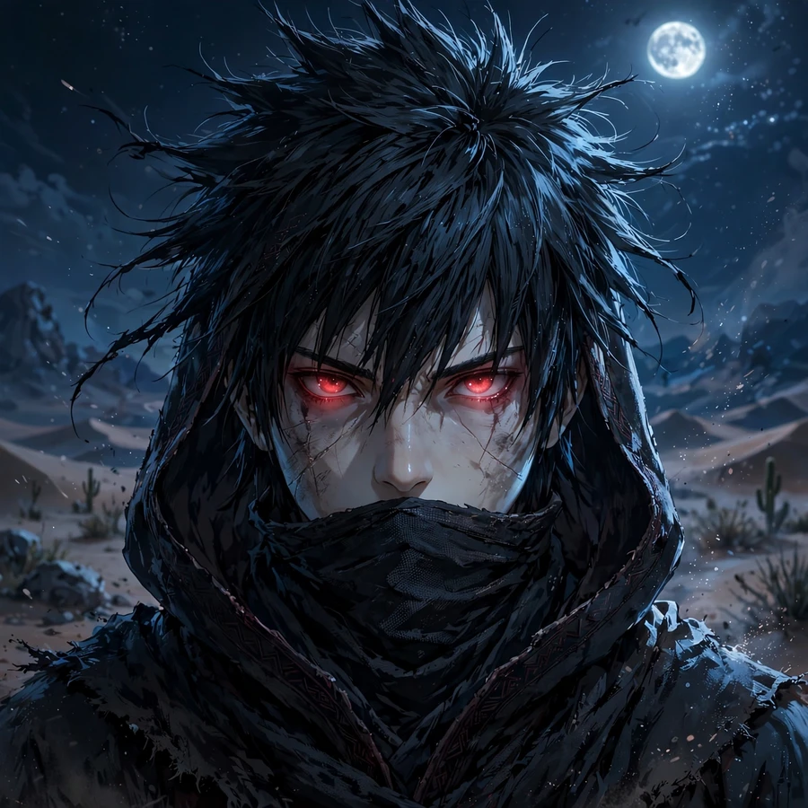 Sasuke pfp 4k: original hyper-detailed wanderer ninja with moonlight