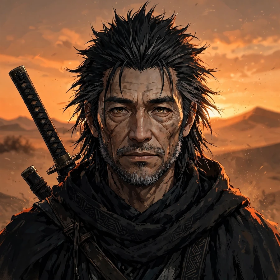 Adult sasuke pfp: original older wanderer ninja with cloak and sword