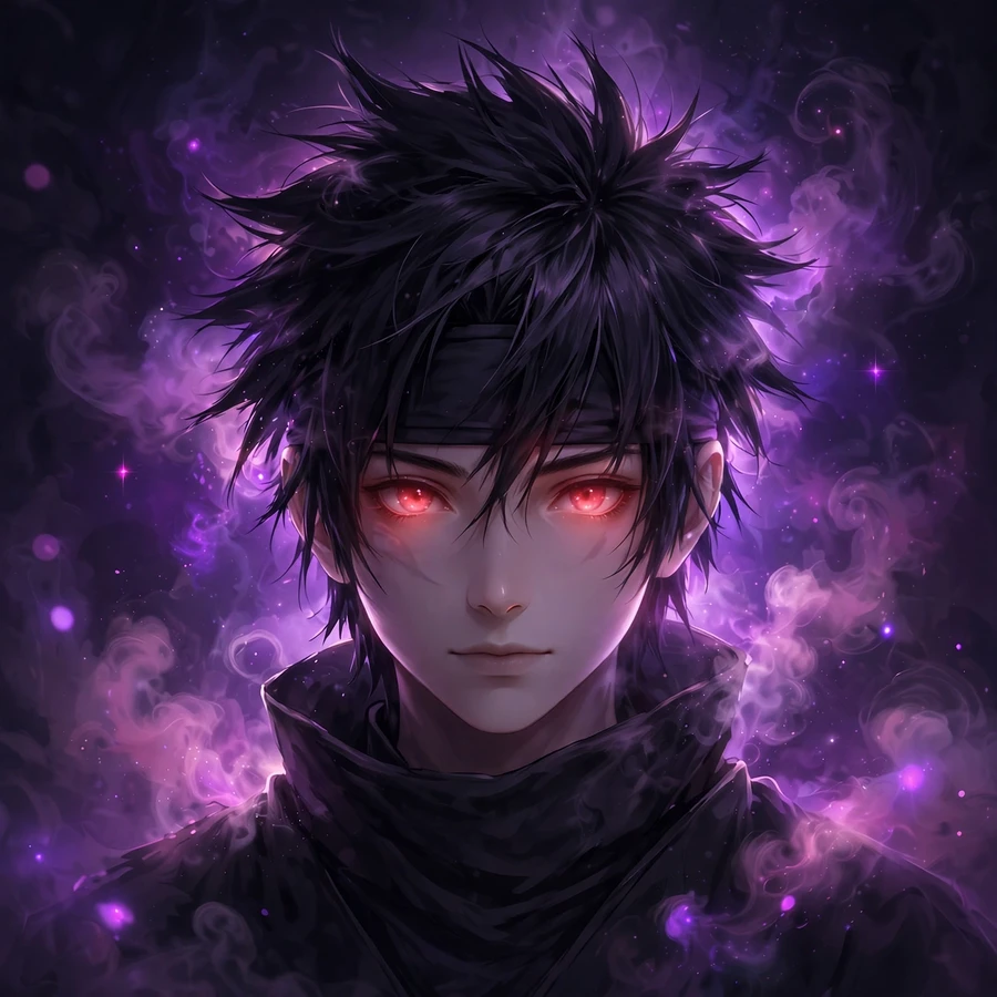 Sasuke pfp aesthetic: original dreamy ninja portrait with purple glow
