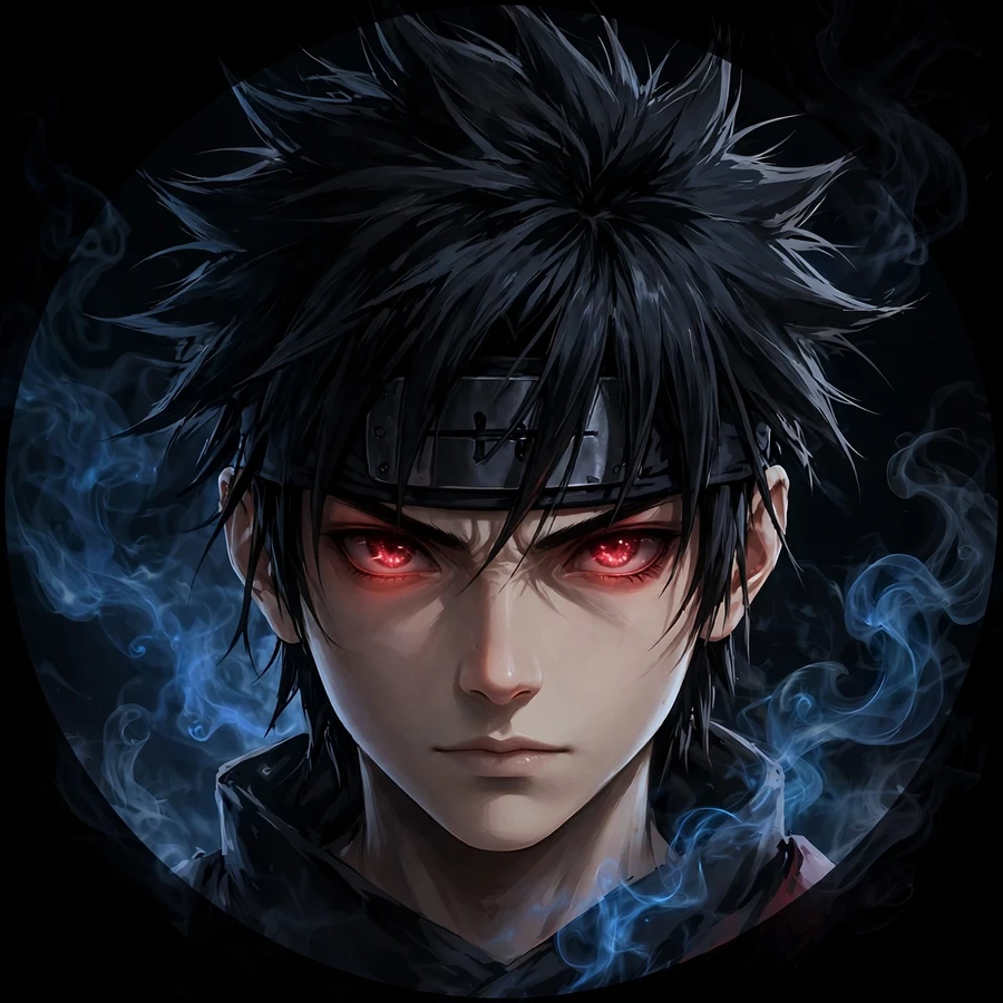 Naruto sasuke pfp: original stoic dark ninja stare on a dark background