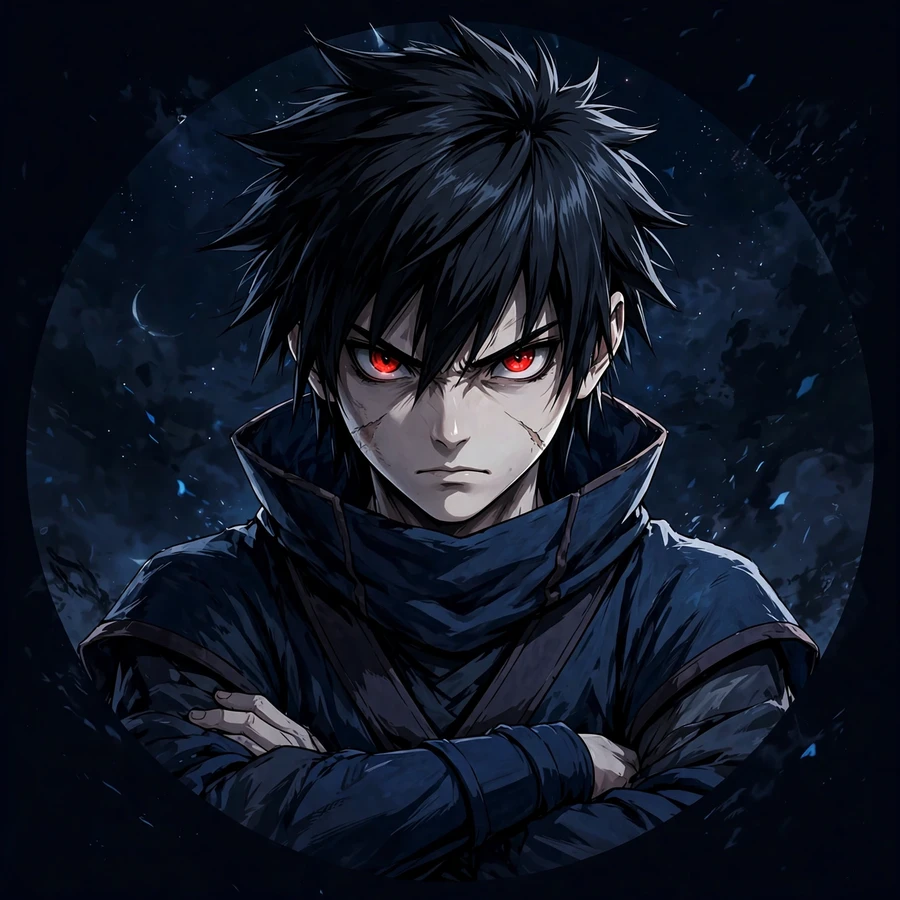 Sasuke pfp: original battle-ready ninja pose with dark cloak