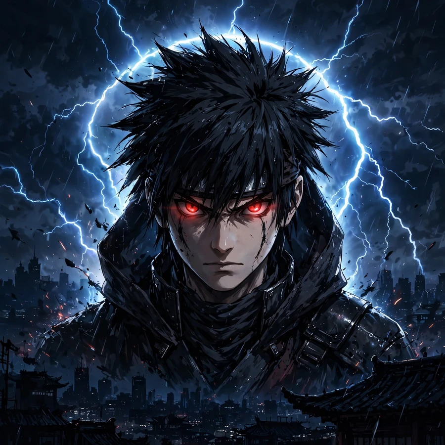 Sasuke pfp: original intense ninja portrait with lightning glow