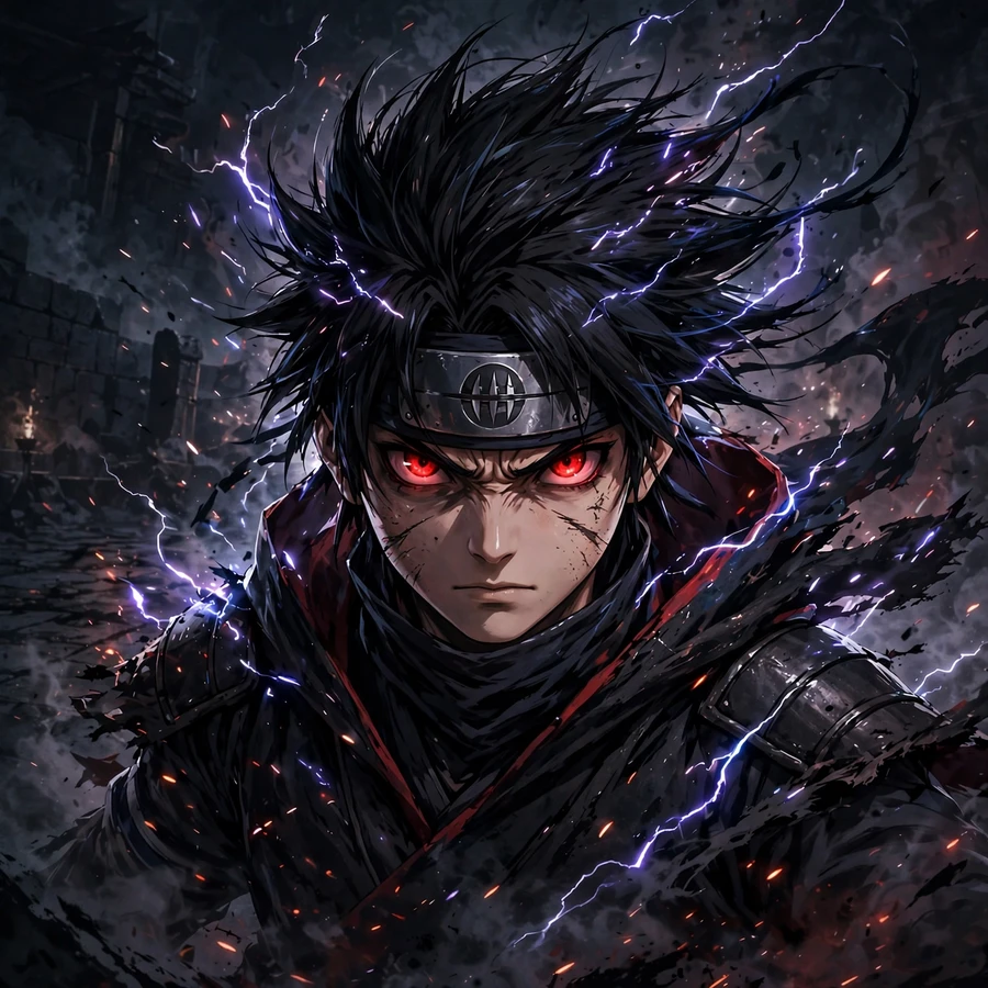 Sasuke cool pfp: original battle-ready ninja stance with wind