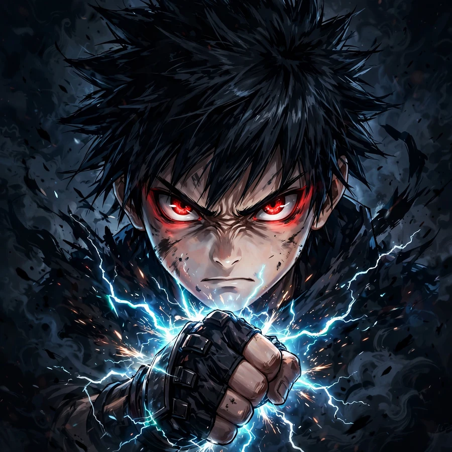 Sasuke cool pfp: original intense ninja mid-strike with sparks