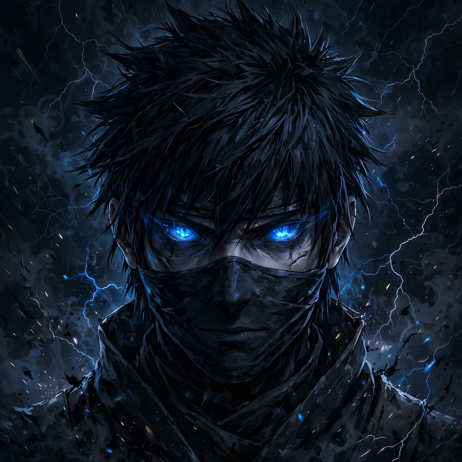Cool sasuke pfp: original dark ninja close-up with electric blue eyes