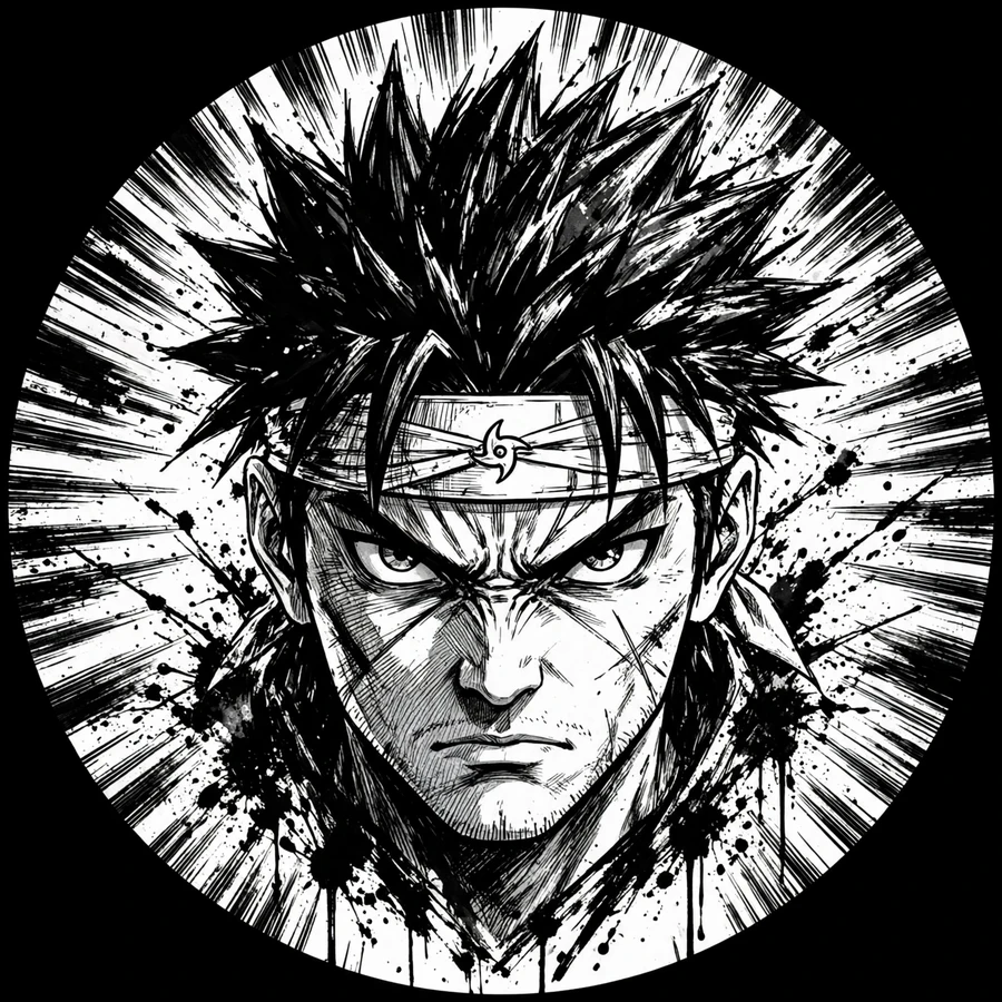 Sasuke pfp manga: original speed-line ink ninja stare