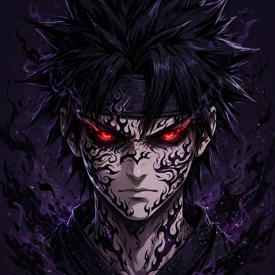 Anime pfp sasuke: original dark ninja with curse-mark flame accents