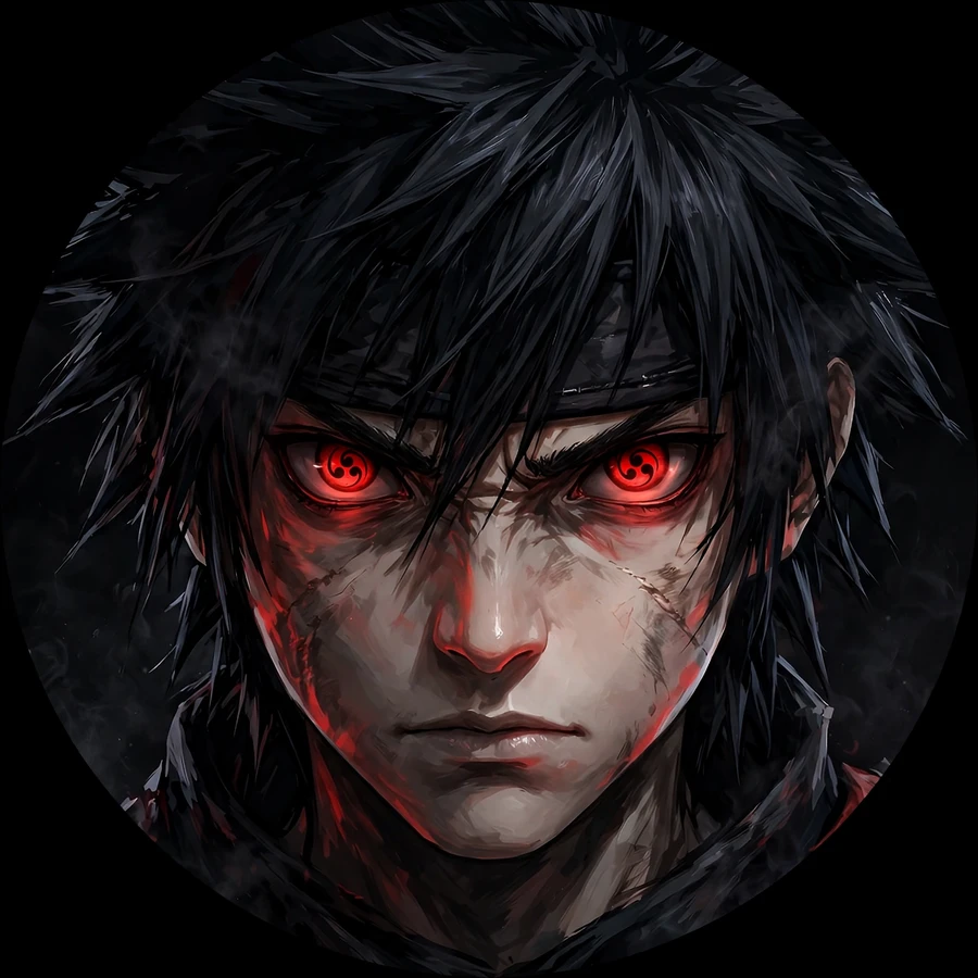 Sasuke uchiha pfp: original red tomoe eyes close-up portrait