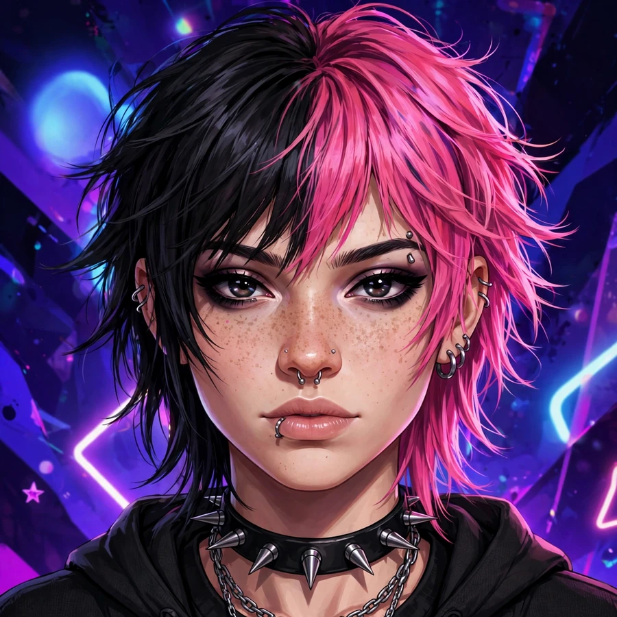 Alternative pfp: girl with split-dye hair and piercings