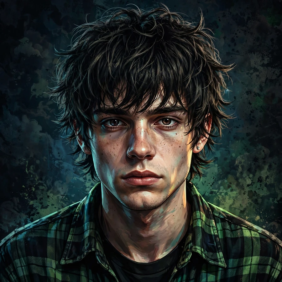 Alternative pfp: grunge boy with flannel and messy hair