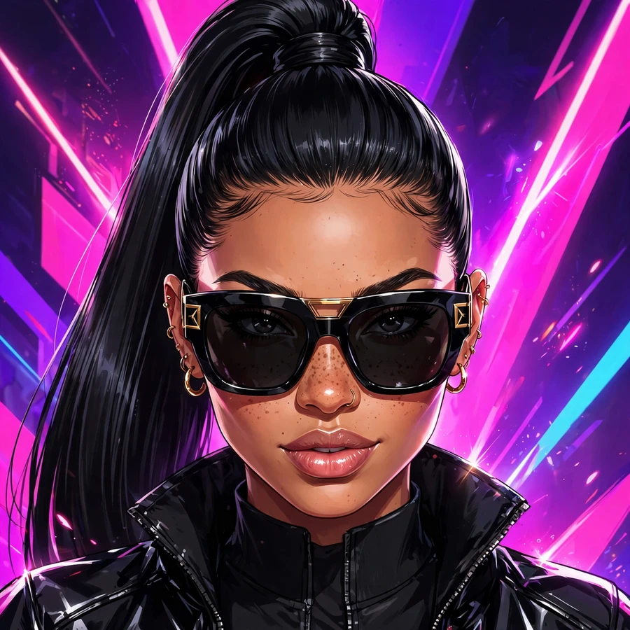 Baddie pfp girl: sleek high ponytail and designer sunglasses