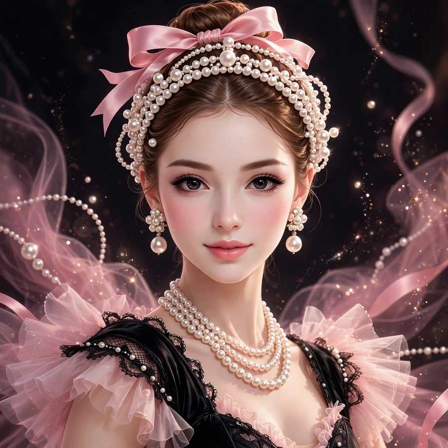 Coquette profile picture: romantic portrait with pearls