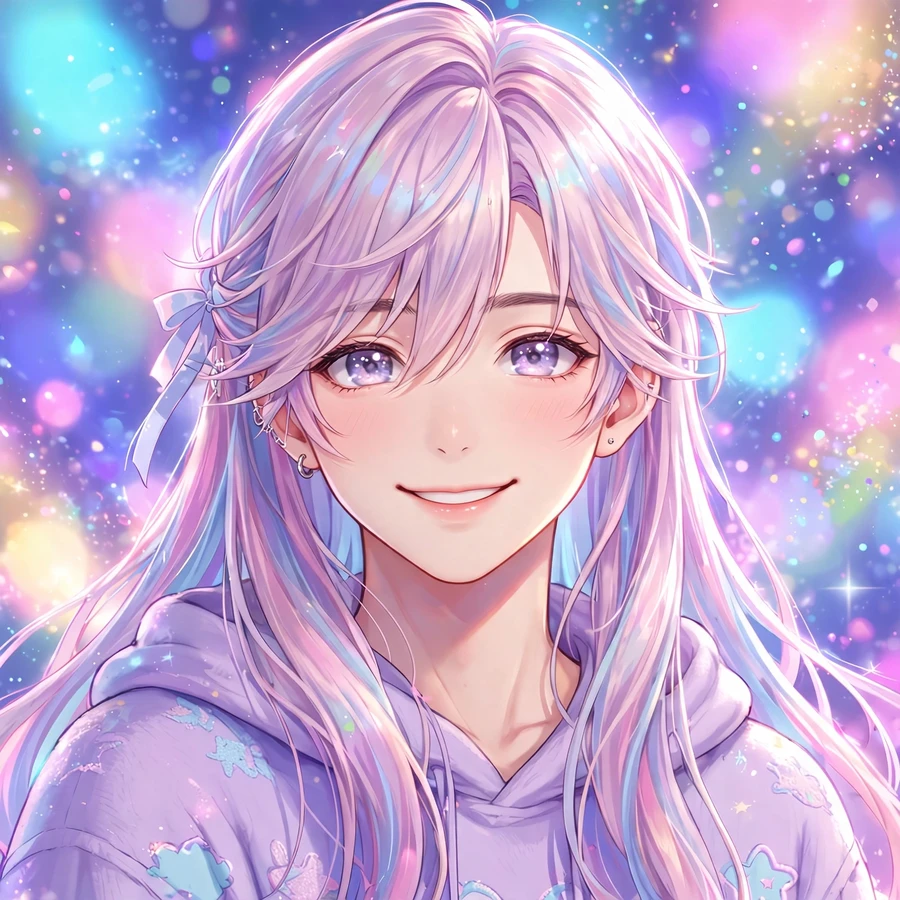 Femboy pfp: soft anime femboy with long pastel hair