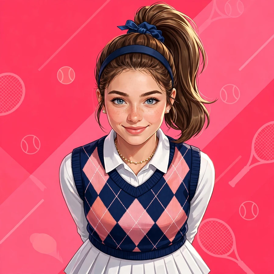 Preppy pfps: preppy girl with high ponytail and tennis skirt aesthetic