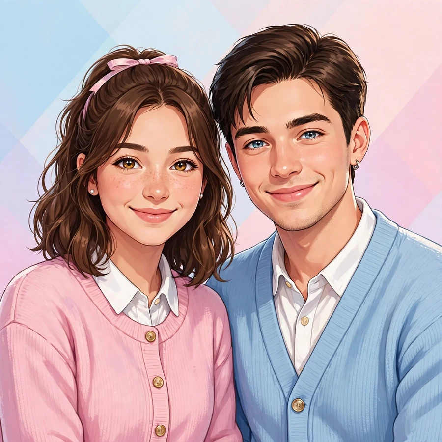 Preppy pfp: pastel cardigan portrait, clean aesthetic