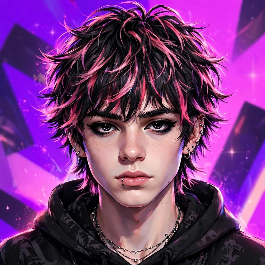 Scene boy pfp: choppy layered hair and eyeliner