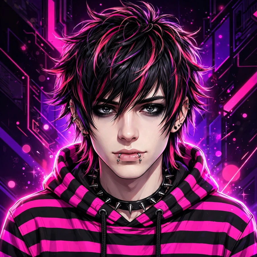 Pfp scene: emo scene boy with striped hoodie