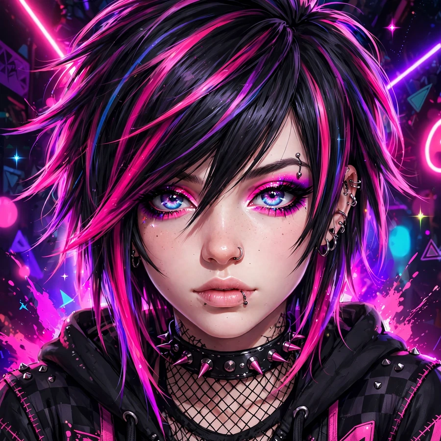 Scene pfp: emo-scene girl with side-swept bangs