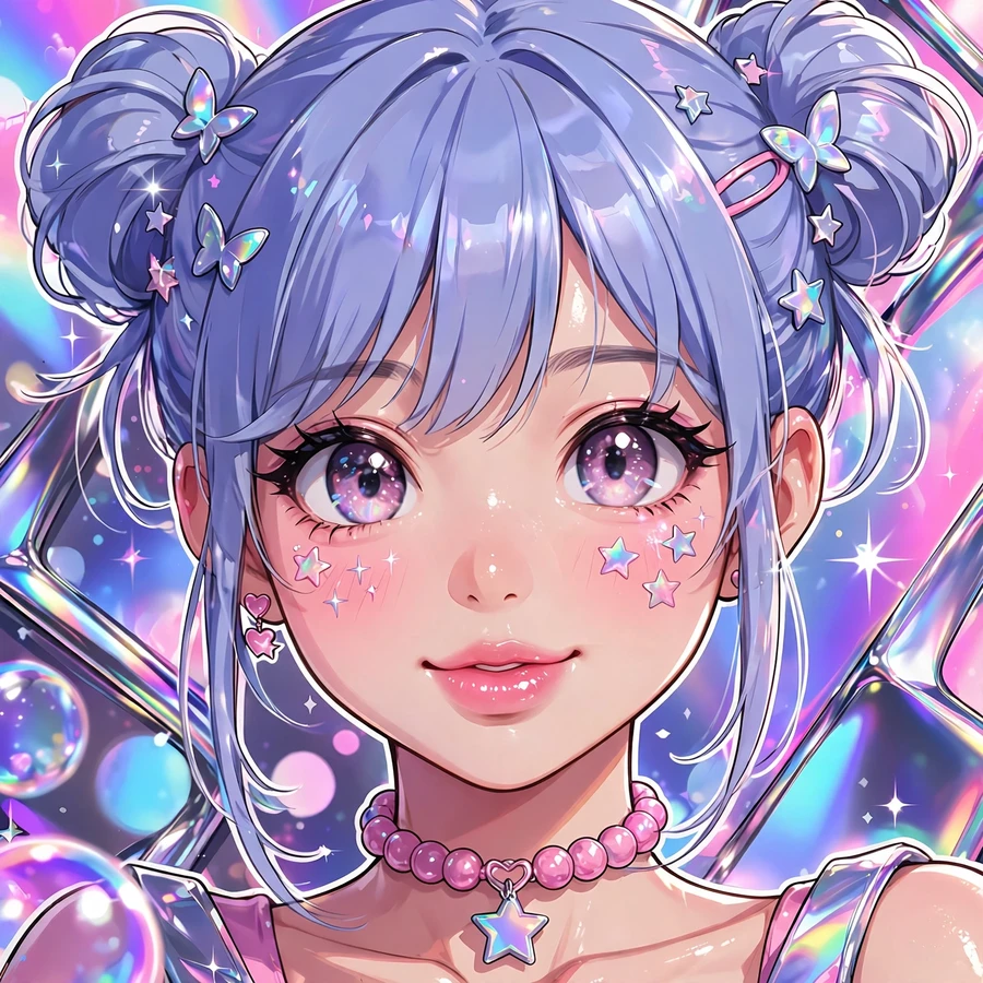 Y2k anime pfp: anime girl with star stickers
