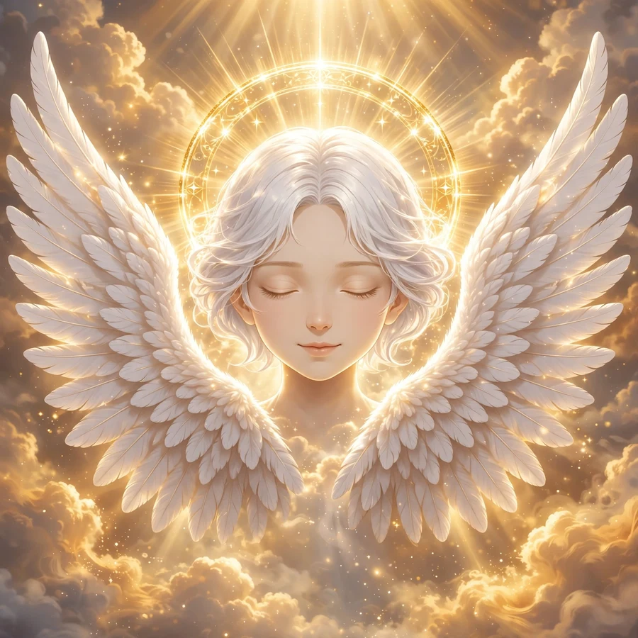 Angel pfp: glowing angel with soft white wings