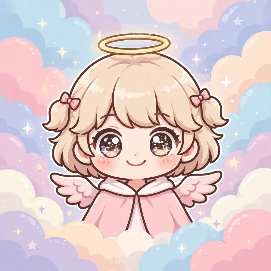 Angel pfp: cute chibi angel with pink wings