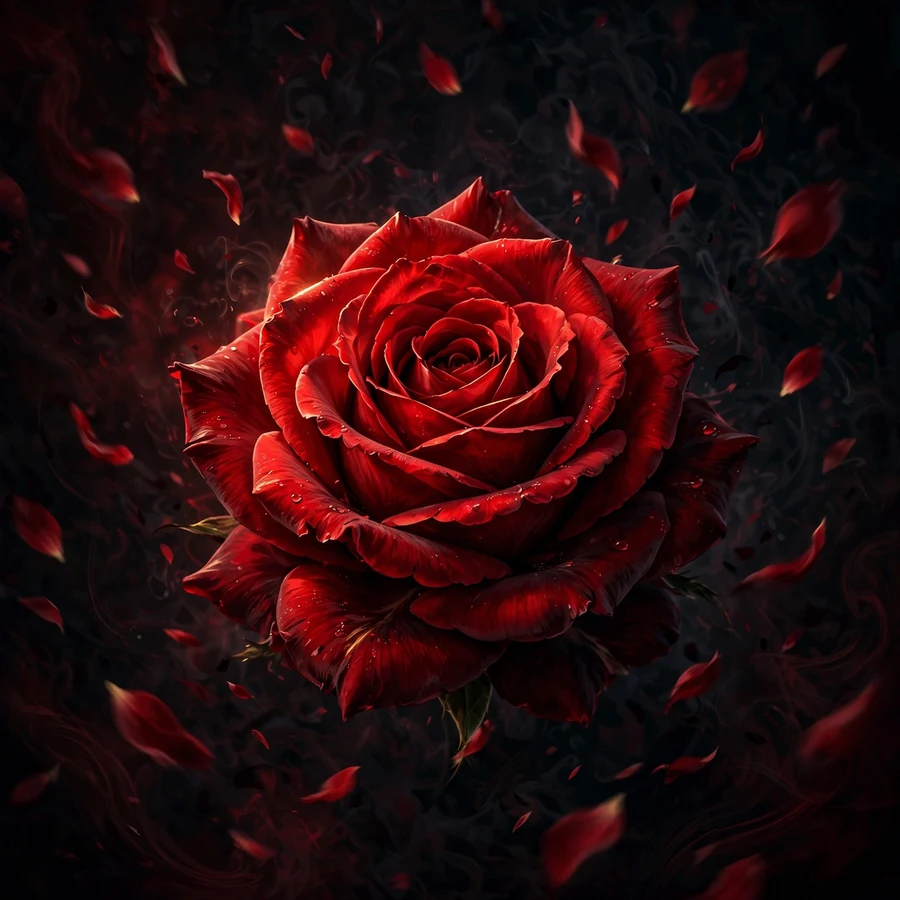 Rose pfp: red rose portrait with falling petals