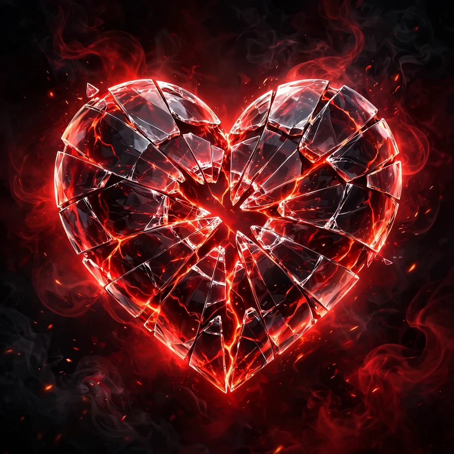 Hearts pfp: shattered glass heart in red glow