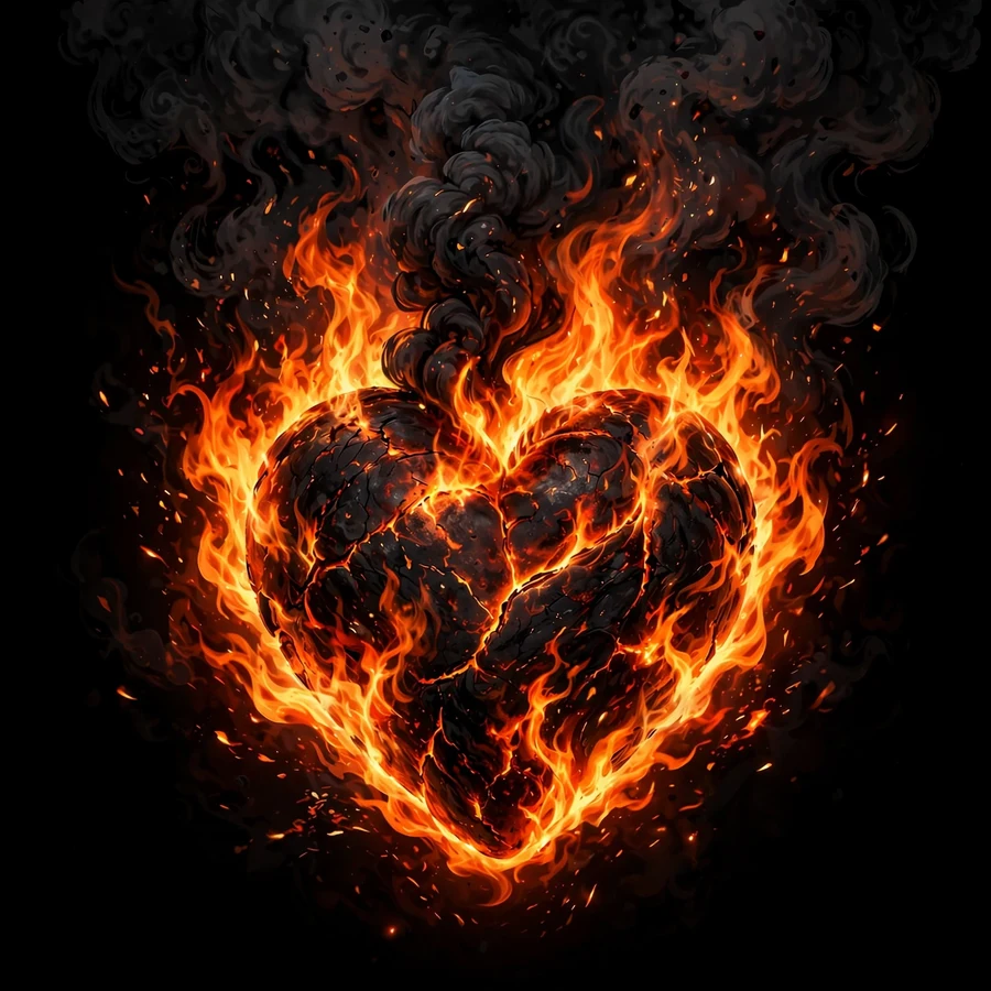 Hearts pfp: burning heart with dark smoke